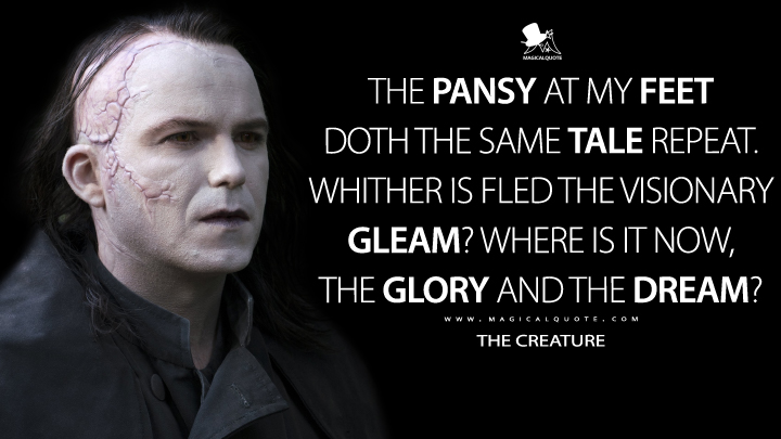 The pansy at my feet doth the same tale repeat. Whither is fled the visionary gleam? Where is it now, the glory and the dream? - The Creature (Penny Dreadful Quotes)