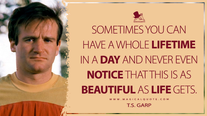 Sometimes you can have a whole lifetime in a day and never even notice that this is as beautiful as life gets. - T.S. Garp (The World According to Garp Quotes)