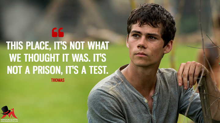 This place, it's not what we thought it was. It's not a prison, it's a test. - Thomas (The Maze Runner Quotes)