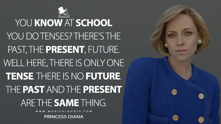 You know at school you do tenses? There's the past, the present, future. Well here, there is only one tense. There is no future. The past and the present are the same thing. - Princess Diana (Spencer Quotes)