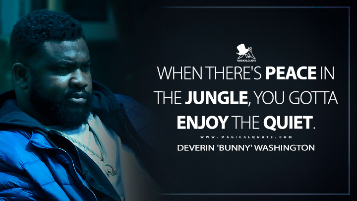 When there's peace in the jungle, you gotta enjoy the quiet. - Deverin 'Bunny' Washington (Mayor of Kingstown Quotes)