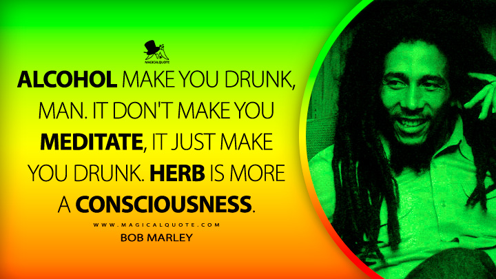 Alcohol make you drunk, man. It don't make you meditate, it just make you drunk. Herb is more a consciousness. - Bob Marley Quotes