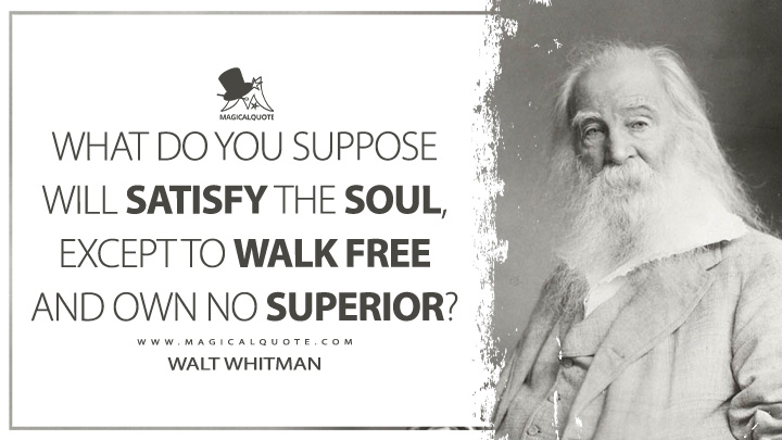 What do you suppose will satisfy the soul, except to walk free and own no superior? - Walt Whitman (Leaves of Grass Quotes)