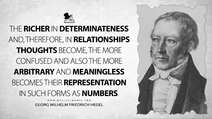 The richer in determinateness and, therefore, in relationships thoughts become, the more confused and also the more arbitrary and meaningless becomes their representation in such forms as numbers. - Georg Wilhelm Friedrich Hegel (Science of Logic Quotes)