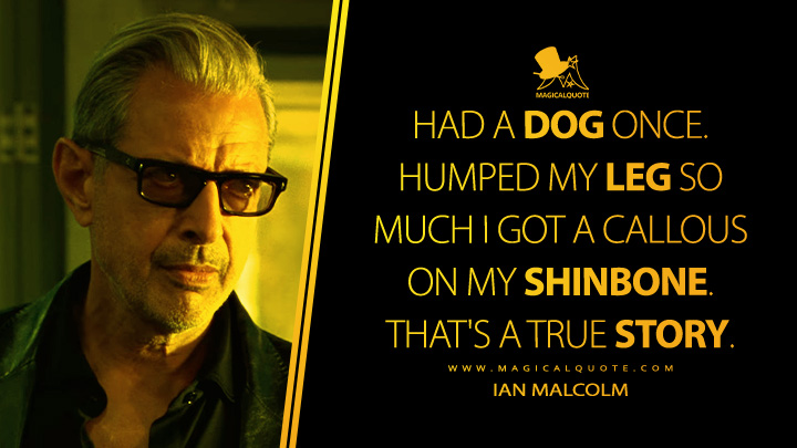 Had a dog once. Humped my leg so much I got a callous on my shinbone. That's a true story. - Ian Malcolm (Jurassic World: Dominion 2022 Movie Quotes)