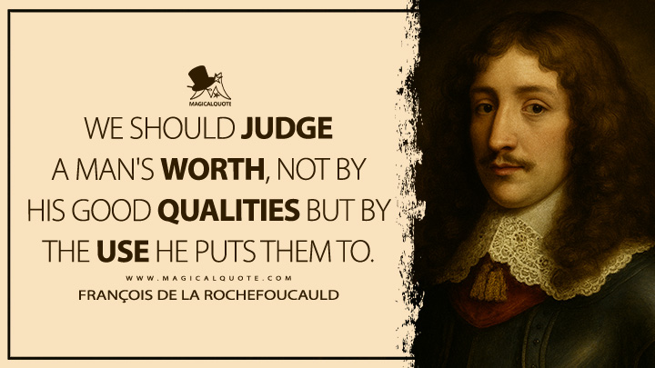 We should judge a man's worth, not by his good qualities but by the use he puts them to. - François de La Rochefoucauld Quotes